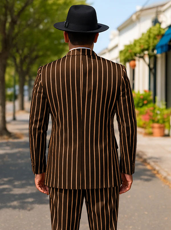Mens Gangster Zoot Suit in Navy & White Chalk Stripe - 38 Short Jacket+32 Waist Adjustable 28to34)(Height: 5 4 to5 7 )(Neck  15-16.5)S-M)