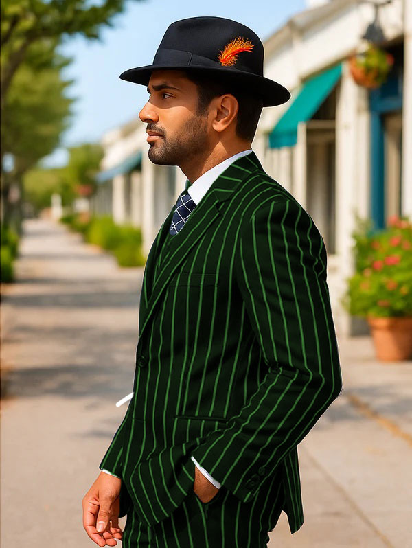 Mens Gangster Zoot Suit in Navy & White Chalk Stripe - 38 Short Jacket+32 Waist Adjustable 28to34)(Height: 5 4 to5 7 )(Neck  15-16.5)S-M)