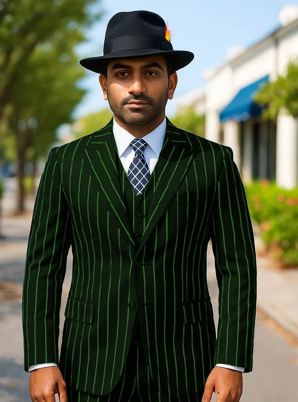 Mens Gangster Zoot Suit in Navy & White Chalk Stripe - 38 Short Jacket+32 Waist Adjustable 28to34)(Height: 5 4 to5 7 )(Neck  15-16.5)S-M)