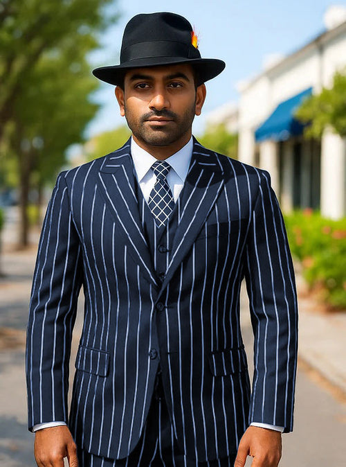Pinstripe Suit Navy