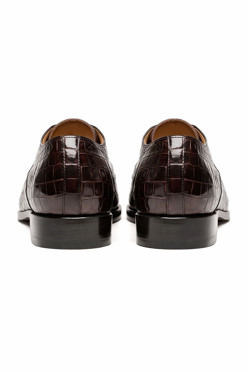 Men's Genuine Alligator Brown Derby Lace-Up Shoes By Mezlan Made In Spain Brand-New Designer Collection - 8