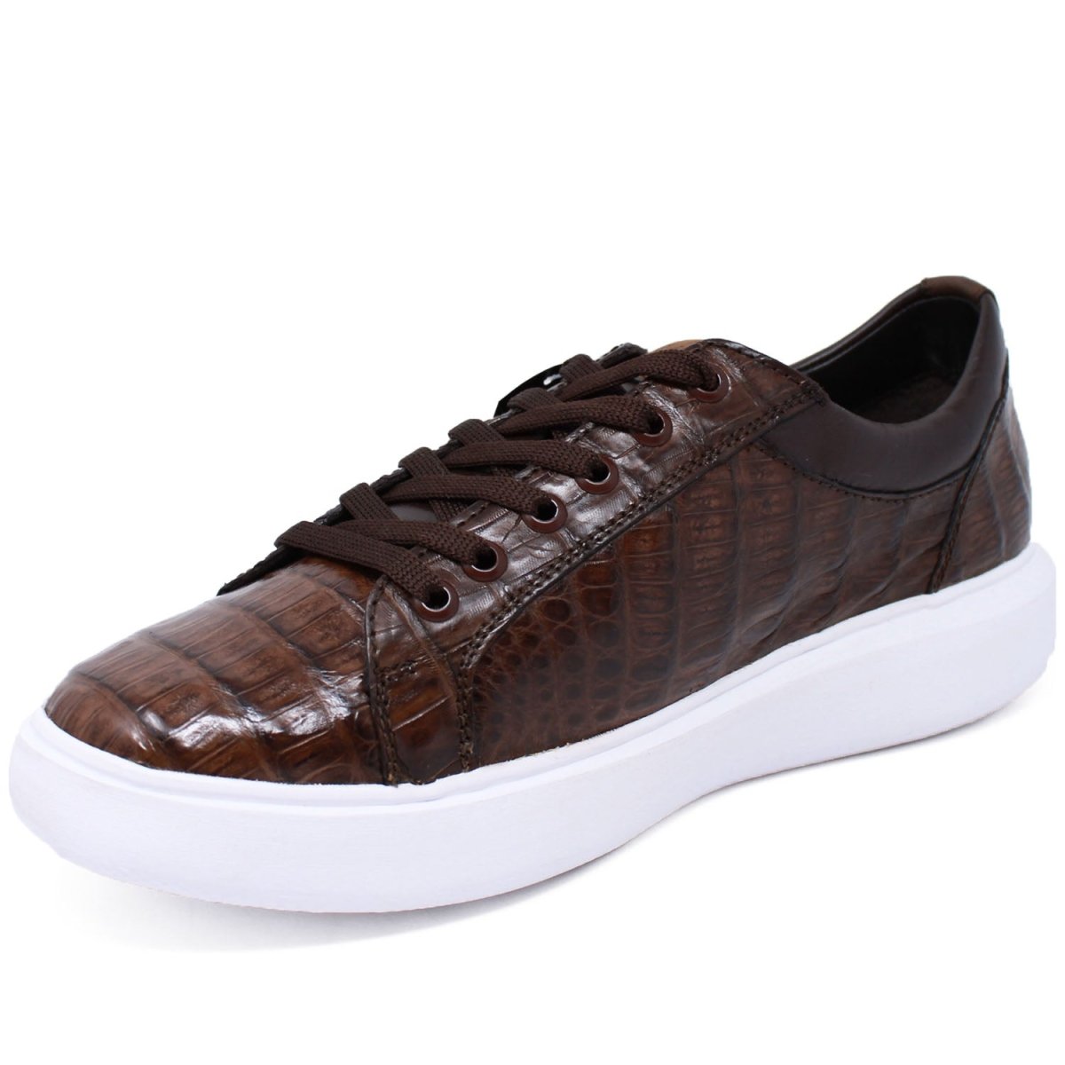 Men's Genuine Full Caiman Belly Skin Sneakers - Brown - 6