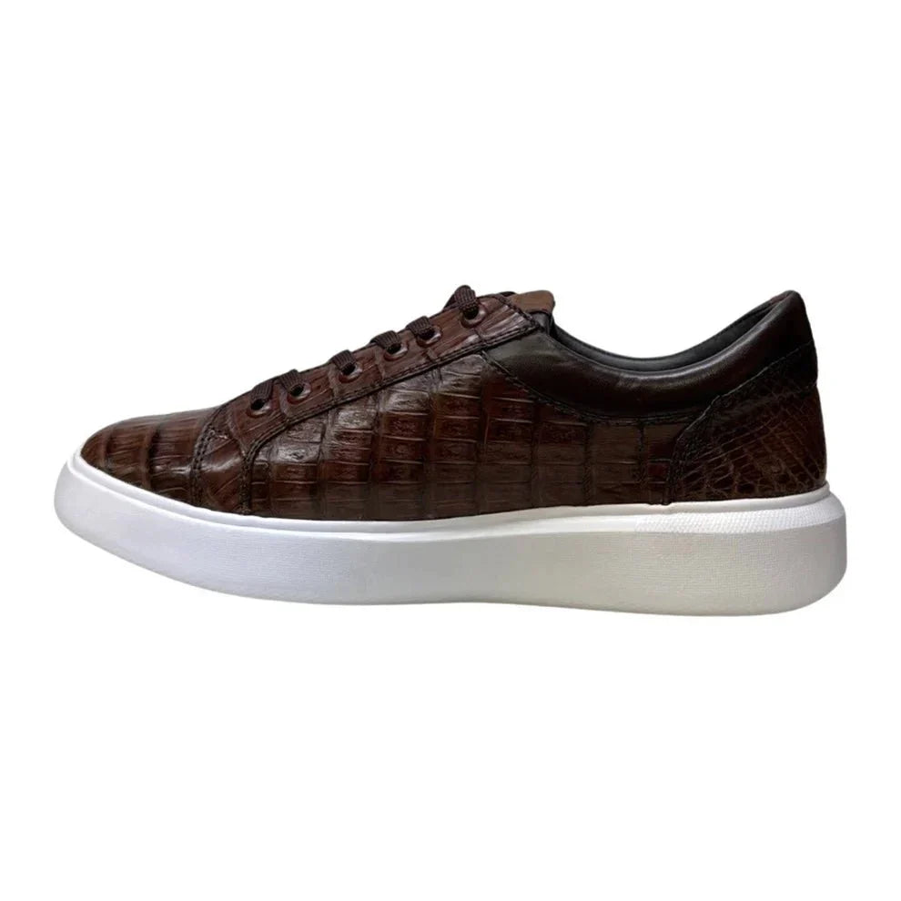 Men's Genuine Full Caiman Belly Skin Sneakers - Brown - 6