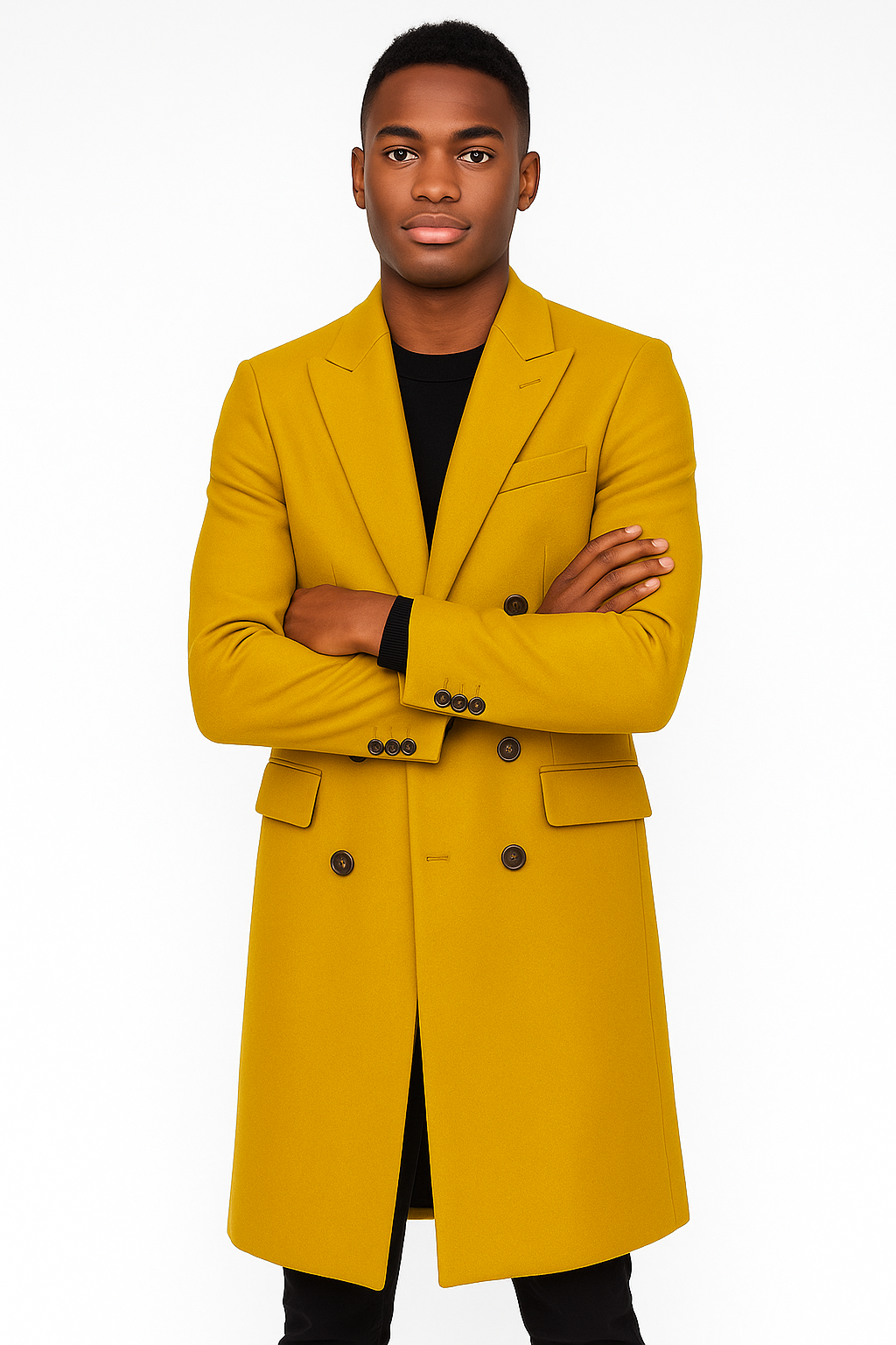 Men's Gold 44Inch Long Double Breasted Overcoat Winter Men's Topcoat Sale - Coat Size 38