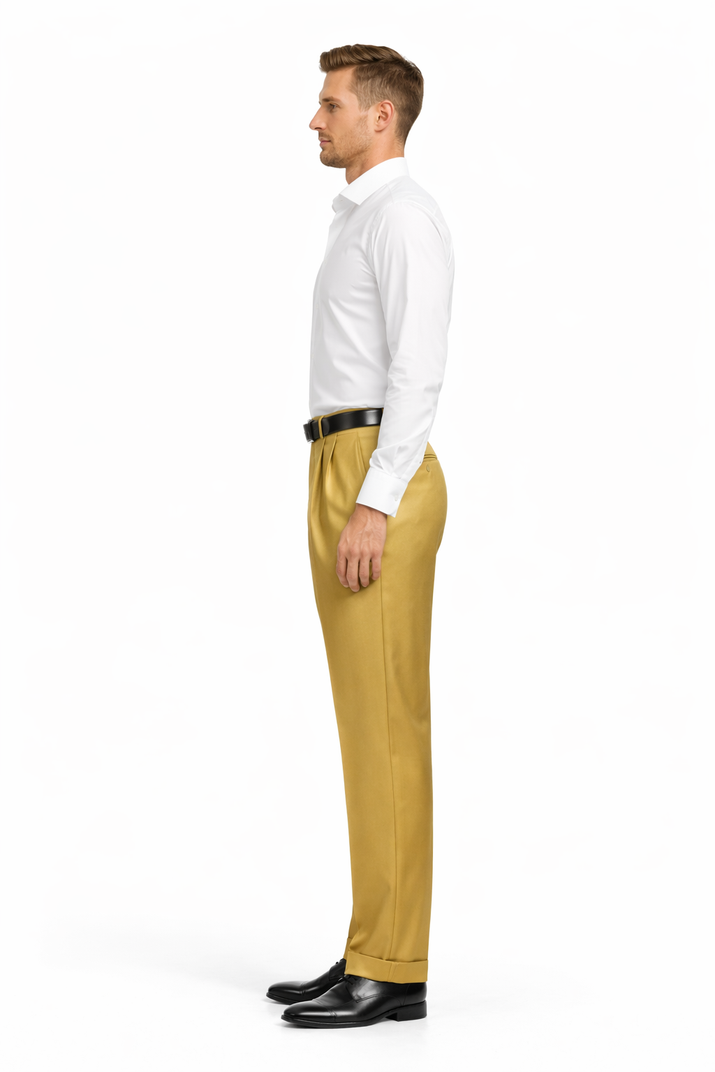 Men's Gold Dress Pants 2-Pleats with Cuff Hem-New Designer Collection - dress size pants : 28 Unfinished bottom