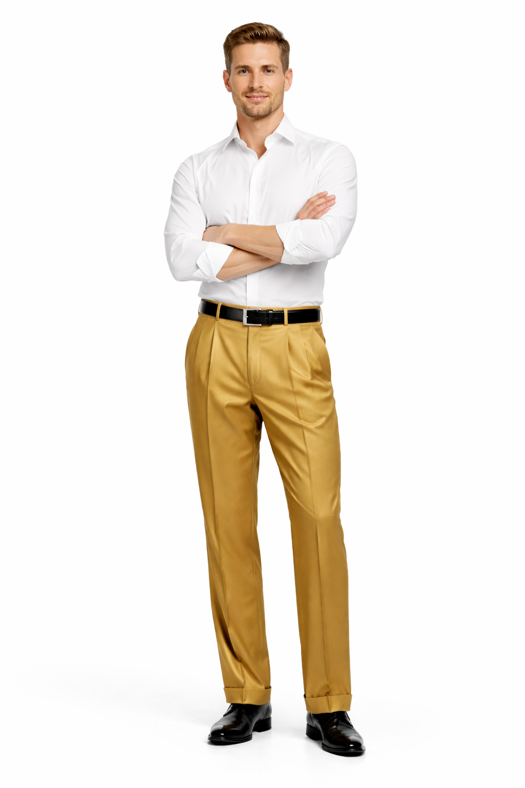 Men's Gold Dress Pants 2-Pleats with Cuff Hem-New Designer Collection - dress size pants : 28 Unfinished bottom