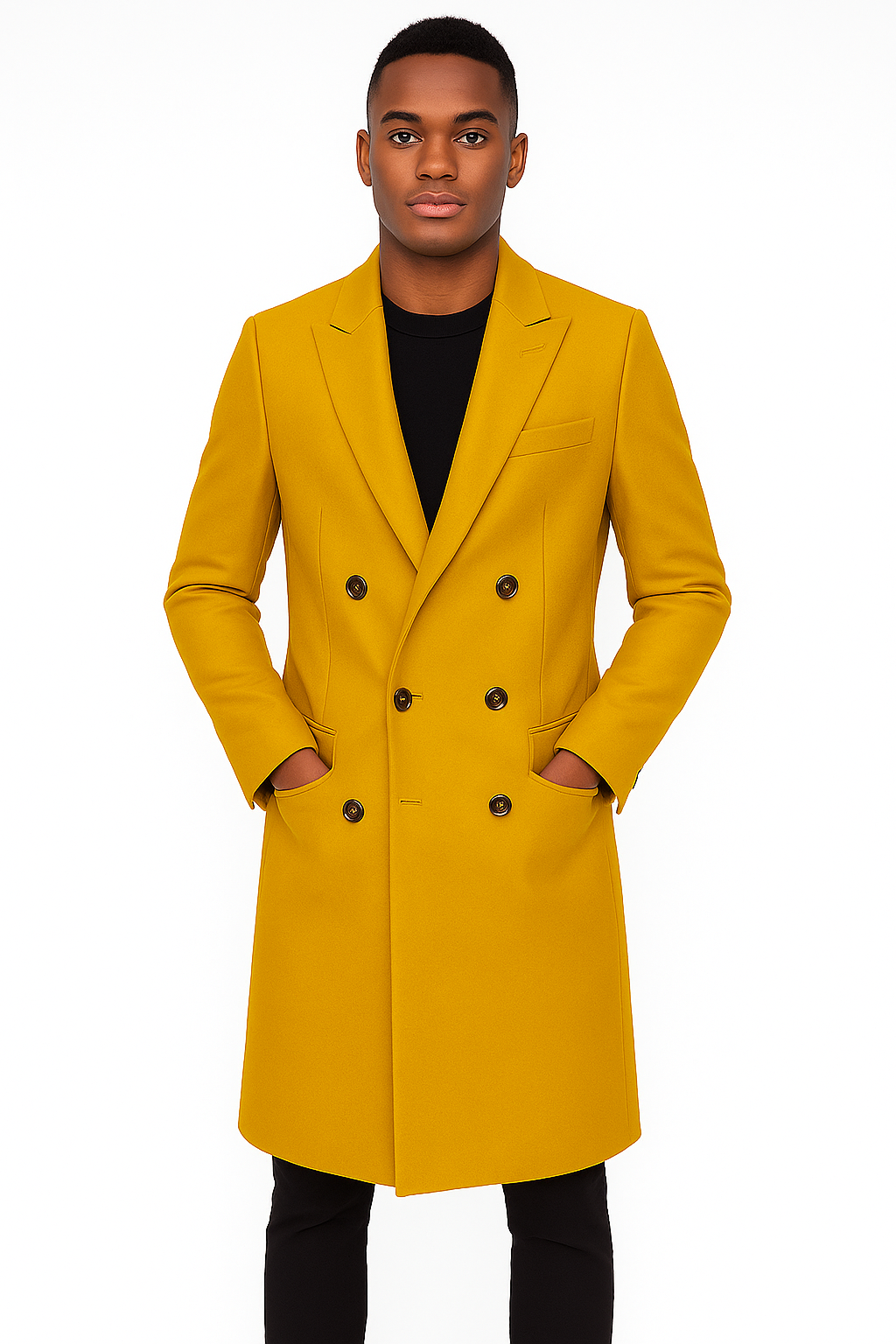 Men's Gold 44Inch Long Double Breasted Overcoat Winter Men's Topcoat Sale - Coat Size 38