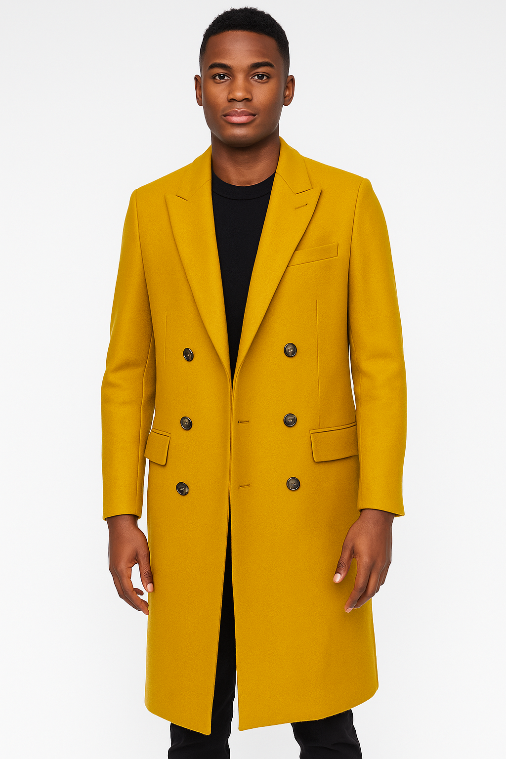 Men's Gold 44Inch Long Double Breasted Overcoat Winter Men's Topcoat Sale - Coat Size 38