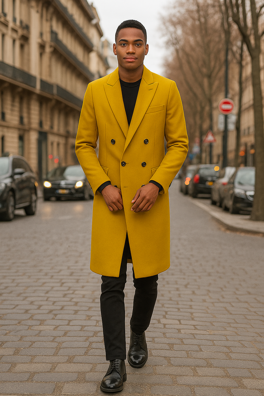 Men's Gold 44Inch Long Double Breasted Overcoat Winter Men's Topcoat Sale - Coat Size 38