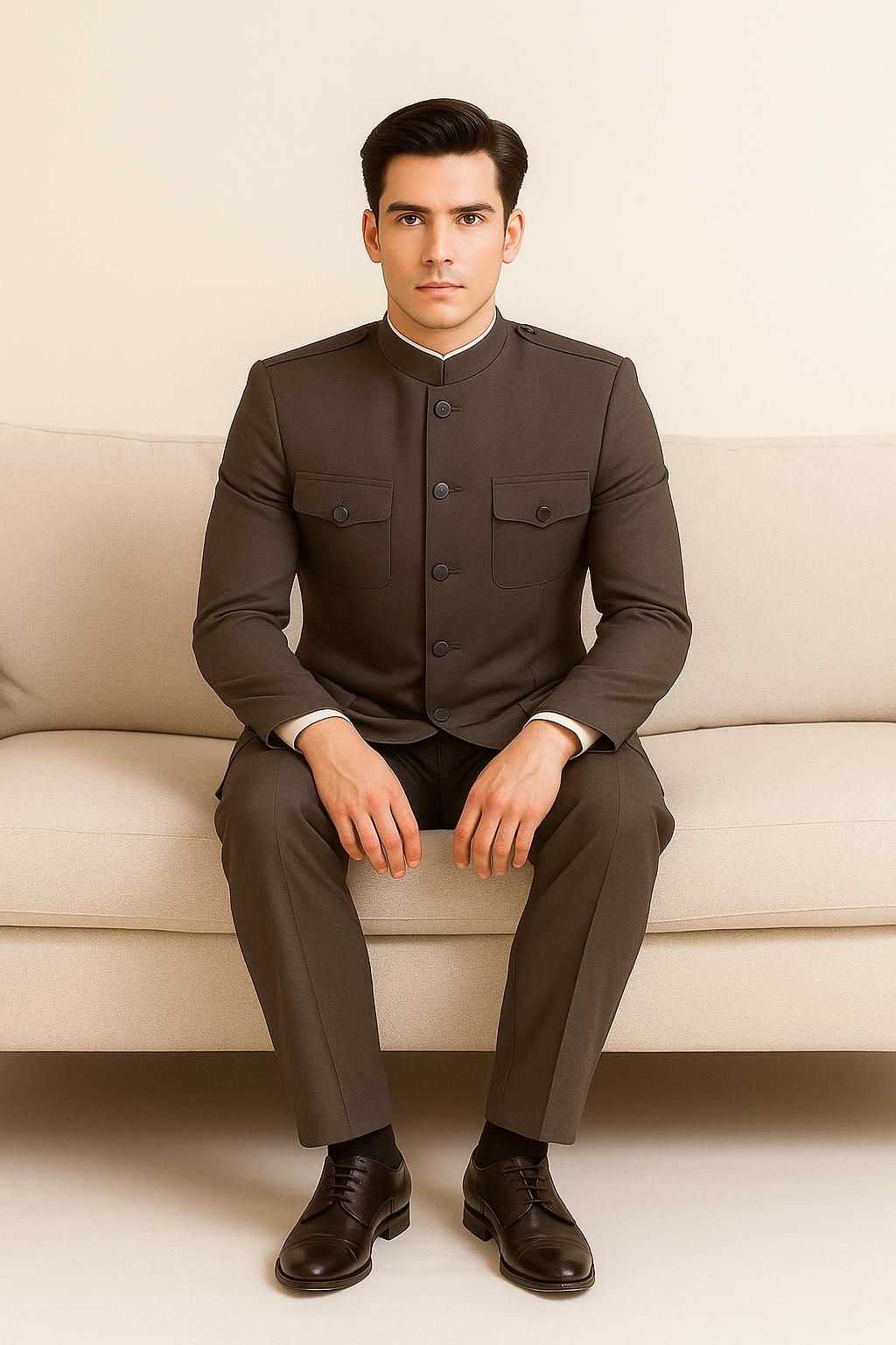 Apollo King Men's 2 Piece Nehru Style Suit Fashion Pockets-New Designer Collection - 40R