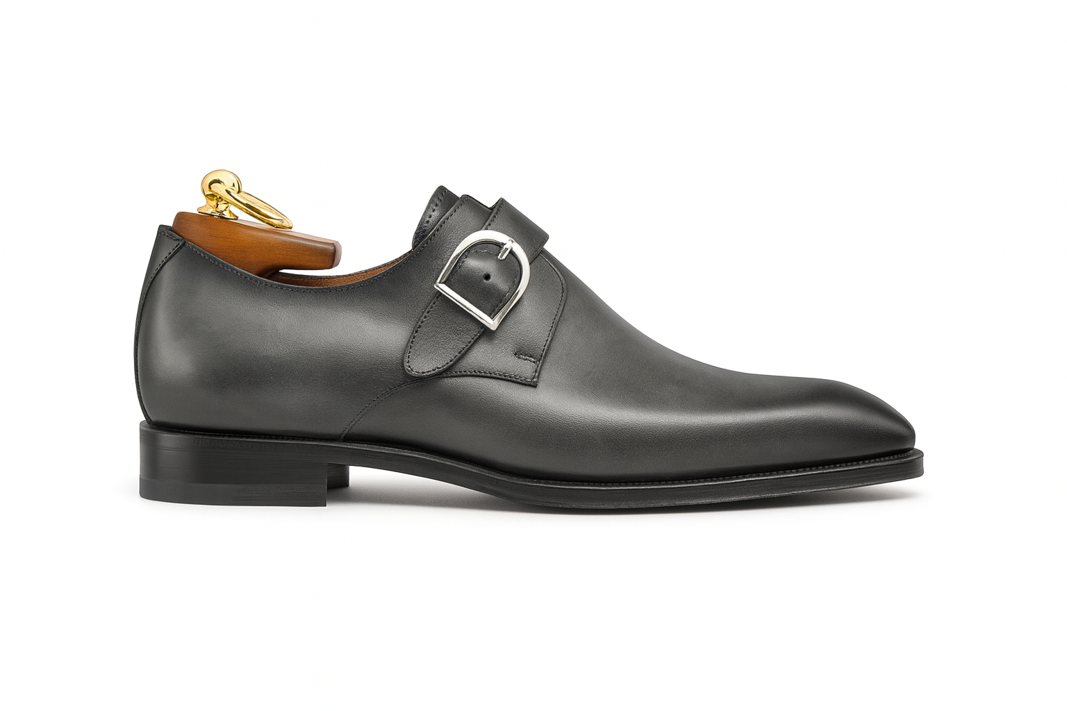 Mens Carrucci Classic Leather Fade Single D-Buckle Monk Strap Dress Shoe in Chestnut - 7