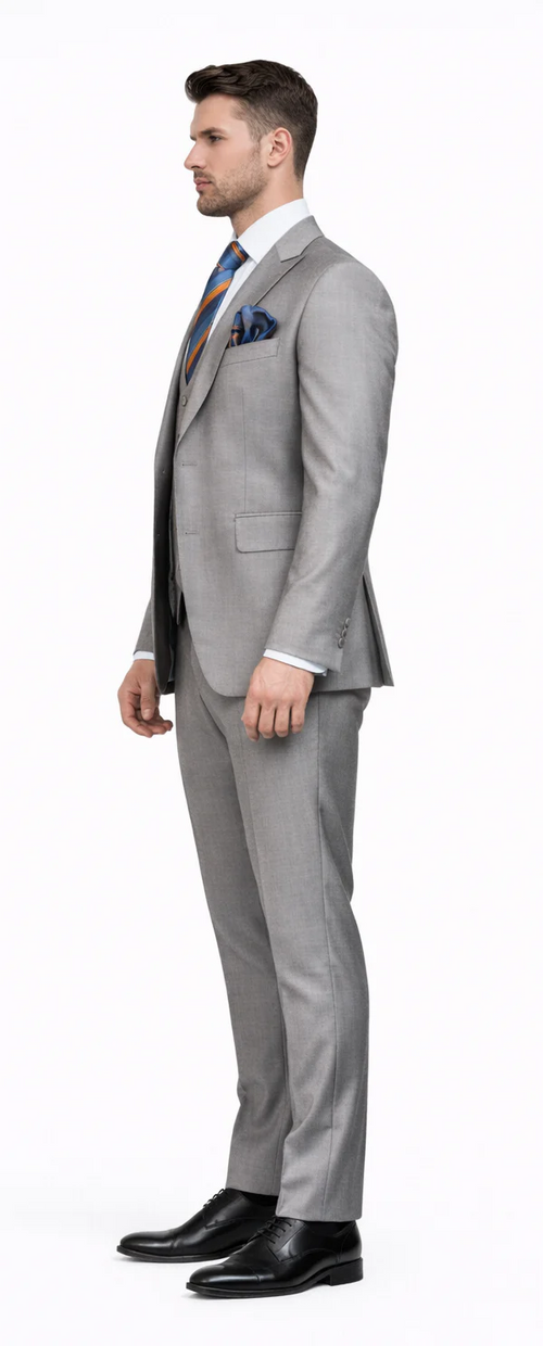 Men's Gray Slim Fit 3-Piece Suit by Rossiman With Vest & Tailored Trousers