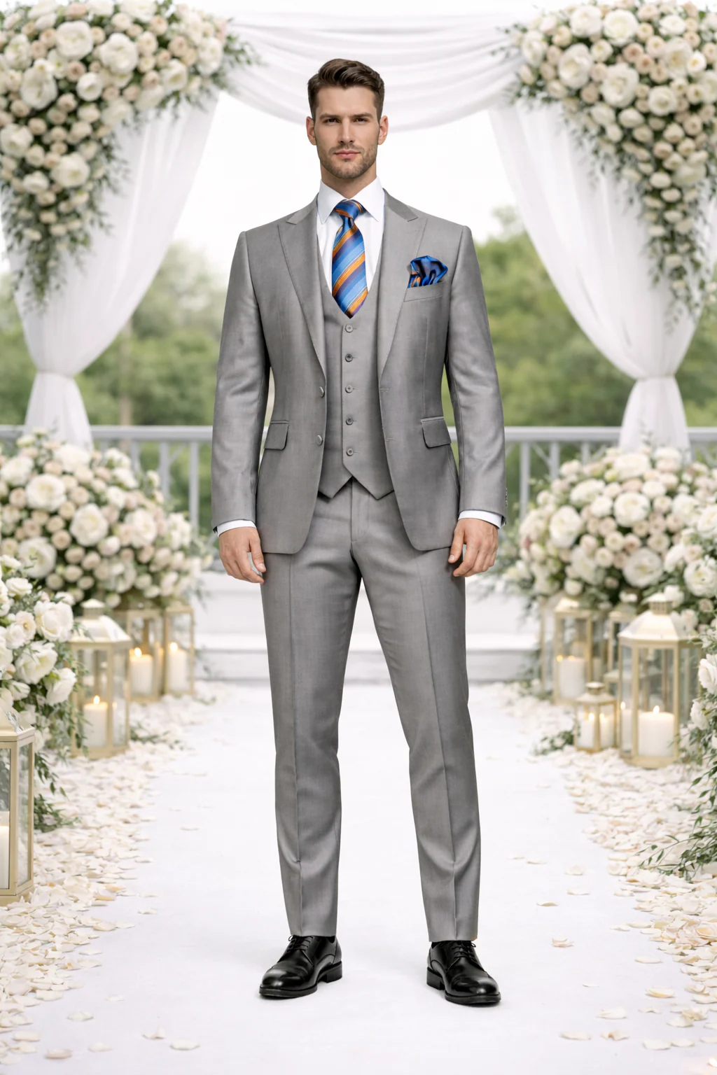 Men's Gray Slim Fit 3-Piece Suit by Rossiman With Vest & Tailored Trousers