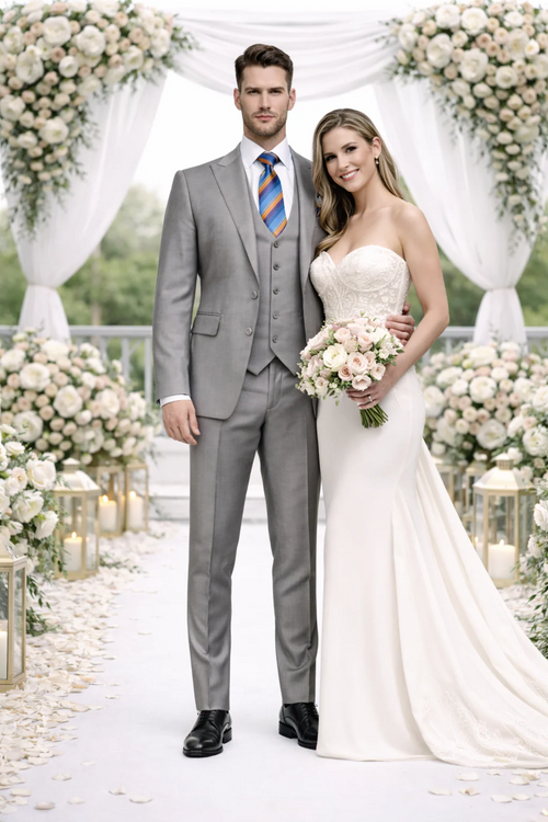 Men's Gray Slim Fit 3-Piece Suit by Rossiman With Vest & Tailored Trousers