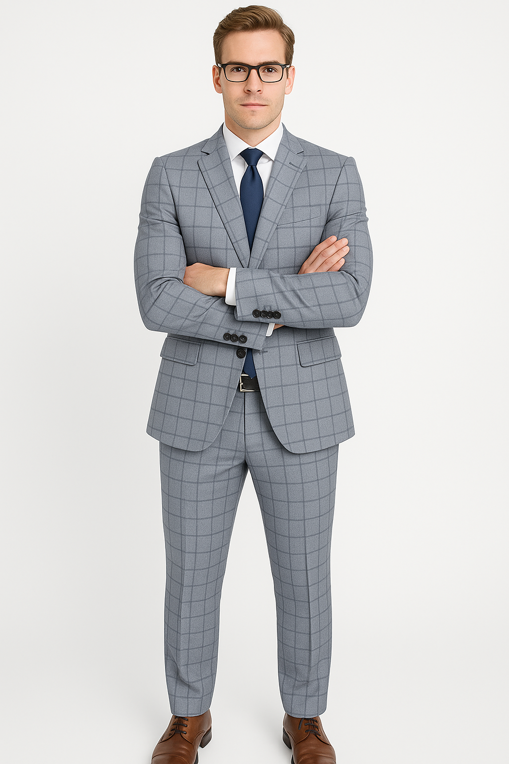 Gray Groomsmen Suits Mens Slim Fit Window Pane Suit Grey - 36S