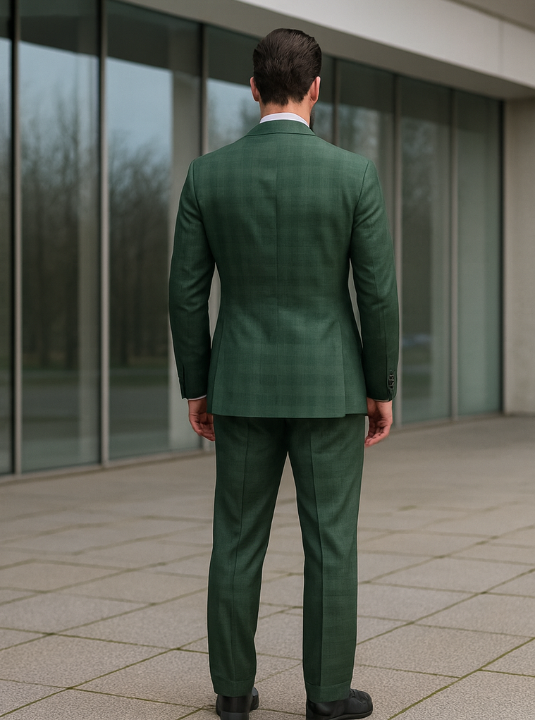 Elegant Green Wedding Suit for Men – Double-Breasted Design - 58 Long or 58 Regular Jacket+52/54 Adjustable Pants (Fabric: poly/rayon blend)