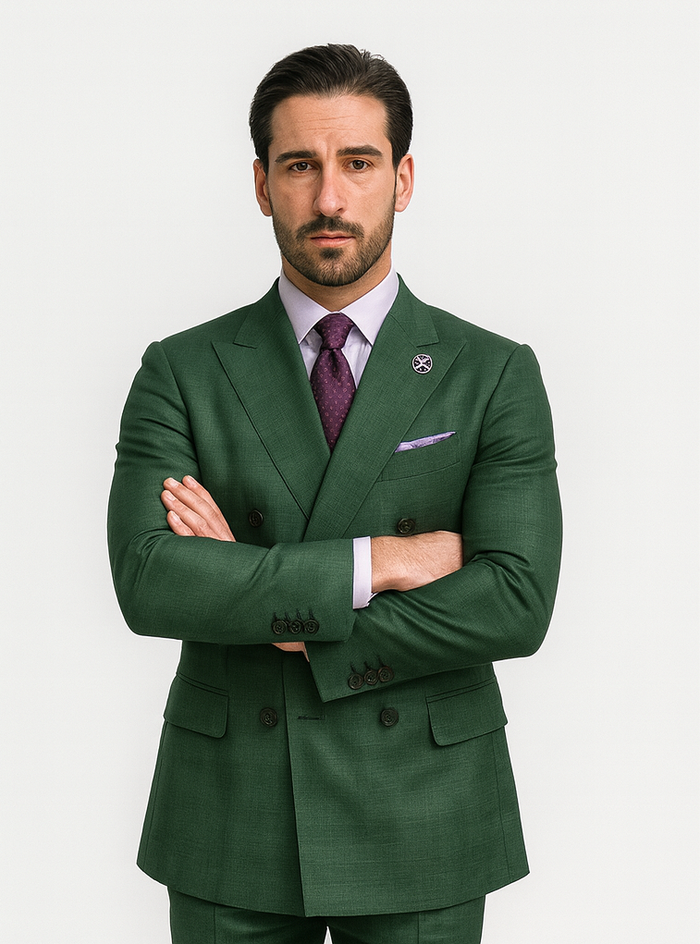 Elegant Green Wedding Suit for Men Double-Breasted Design