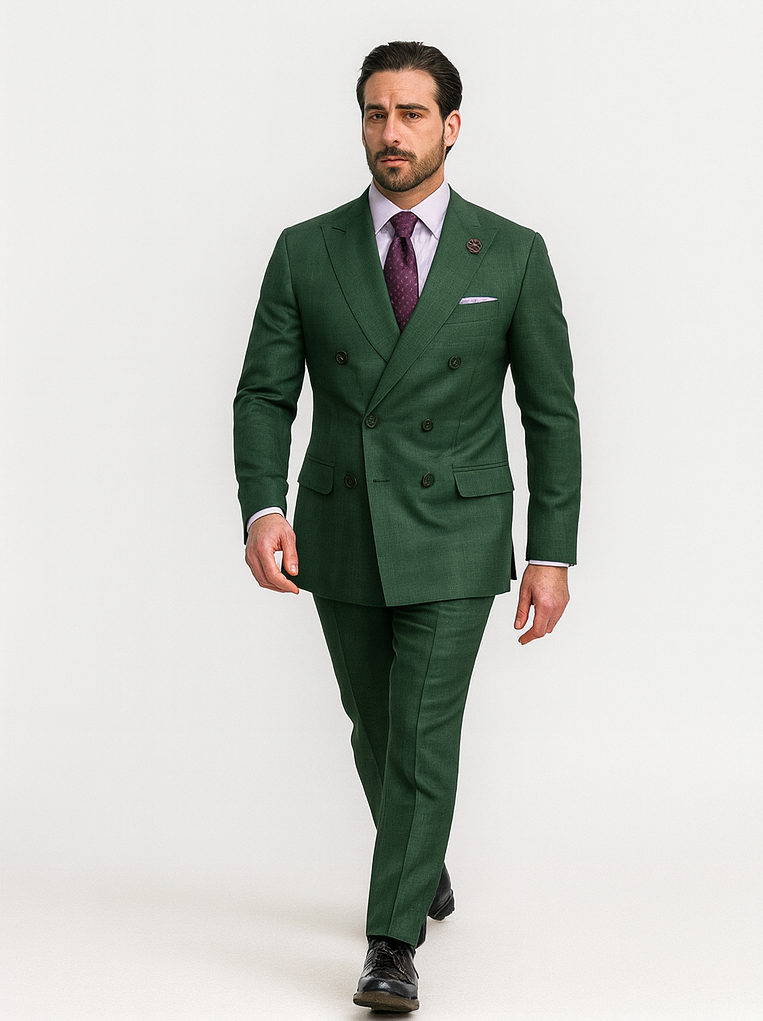 Elegant Green Wedding Suit for Men – Double-Breasted Design - 58 Long or 58 Regular Jacket+52/54 Adjustable Pants (Fabric: poly/rayon blend)