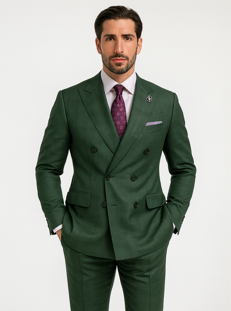 Elegant Green Wedding Suit for Men – Double-Breasted Design - 58 Long or 58 Regular Jacket+52/54 Adjustable Pants (Fabric: poly/rayon blend)