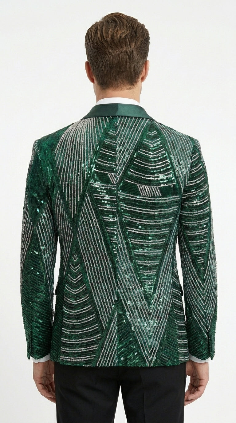 Mens Green Sequin Christmas Holiday Blazer – Luxury Party Jacket for New Year, Wedding and Festive Events New Year Jacket - 34 Short
