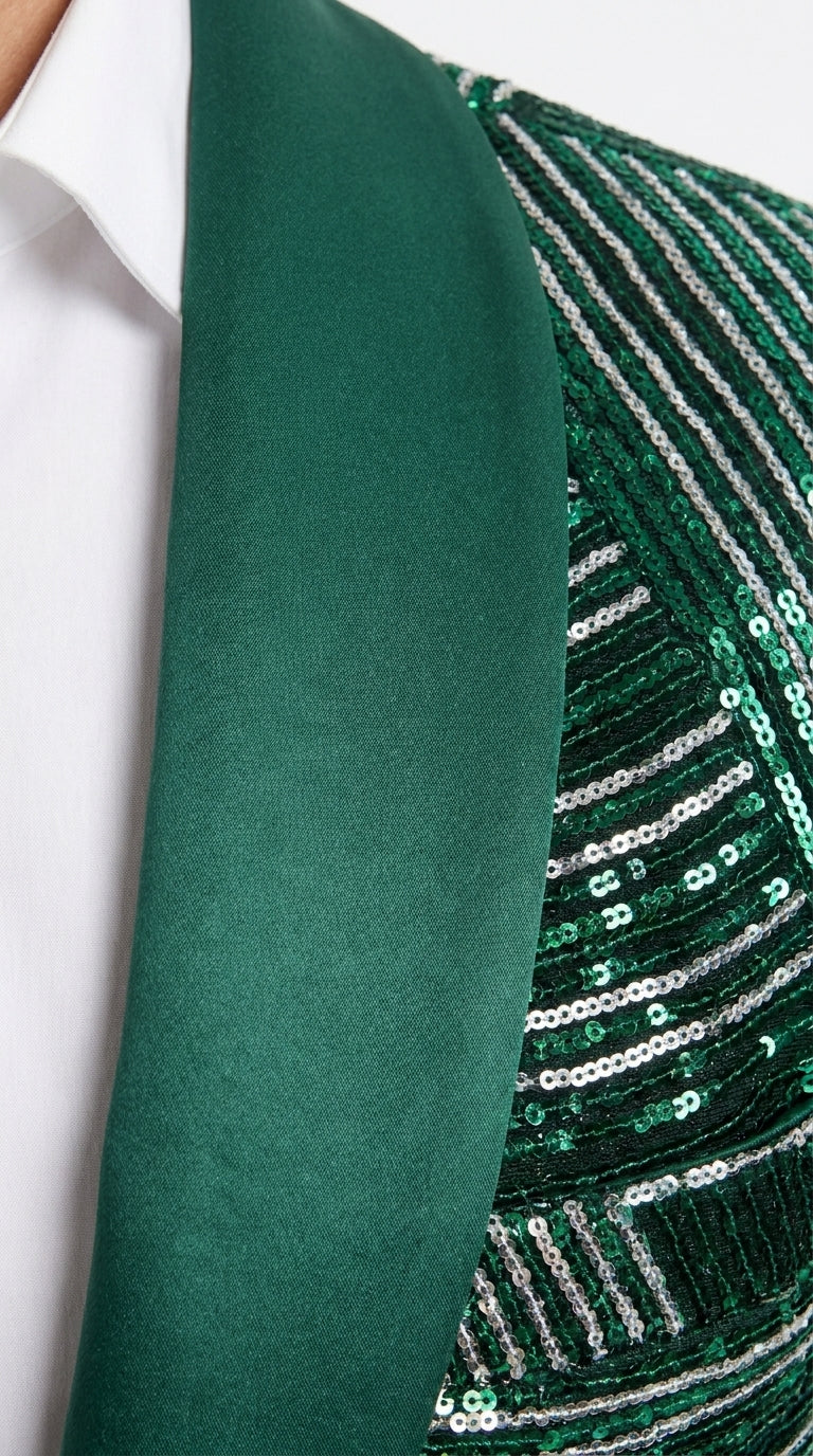 Mens Green Sequin Christmas Holiday Blazer – Luxury Party Jacket for New Year, Wedding and Festive Events New Year Jacket - 34 Short