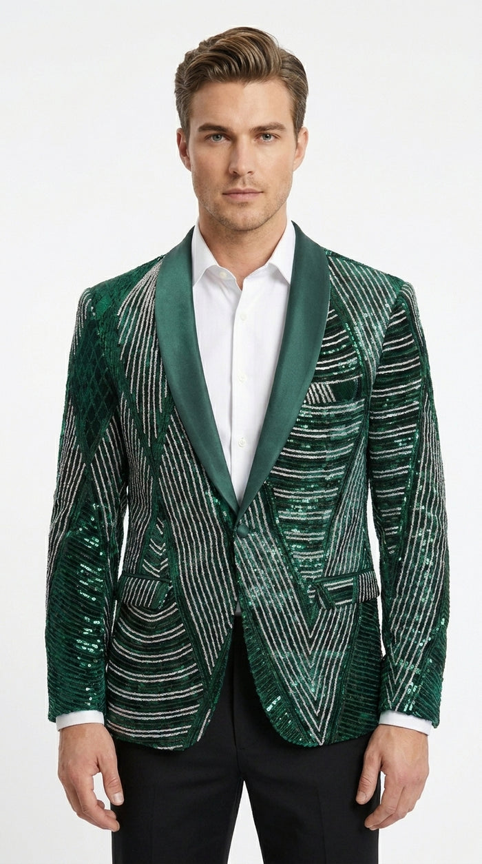 Mens Green Sequin Christmas Holiday Blazer – Luxury Party Jacket for New Year, Wedding and Festive Events New Year Jacket