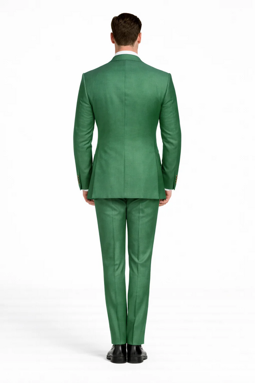 Mens Green Slim Fit Suit by Rossiman Stylish Double-Breasted Vest & Flat Front Pants