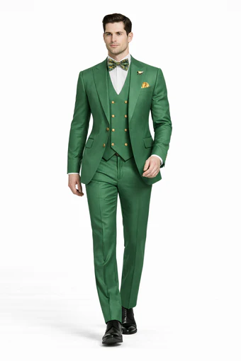 Menâ€™s Green Slim Fit Suit by Rossiman â€“ Stylish Double-Breasted Vest & Flat Front Pants - 36 Regular Jacket+30 Waist Adjustable 26to32)Height: 5'7"-6')(Neck: 14.5-16:S)