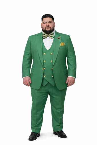 Menâ€™s Green Slim Fit Suit by Rossiman â€“ Stylish Double-Breasted Vest & Flat Front Pants - 36 Regular Jacket+30 Waist Adjustable 26to32)Height: 5'7"-6')(Neck: 14.5-16:S)