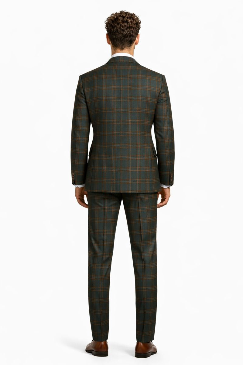 Mens Green Suit - Designer Brand Suit No Pleated Pants Modern Fit-New Designer Collection - 38 Long + 32 Waist(Adjust 2" Large and amp 4")