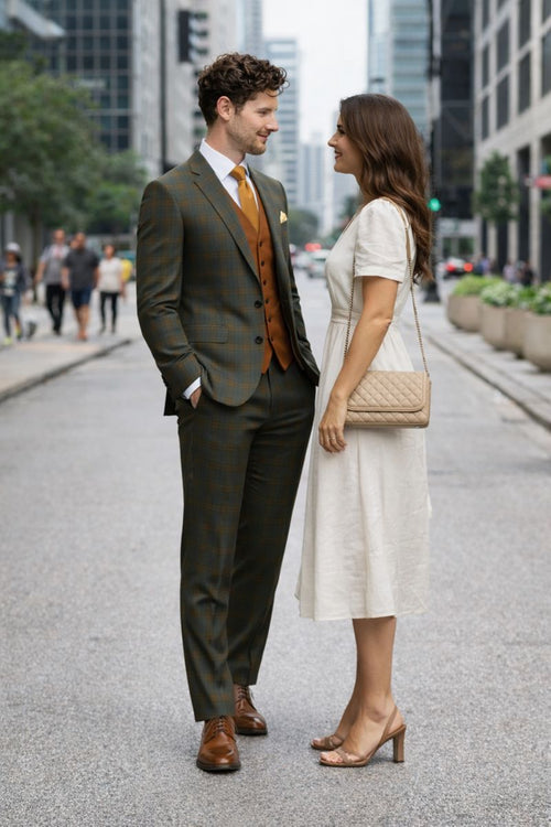 Mens Green Suit - Designer Brand Suit No Pleated Pants Modern Fit-New Designer Collection