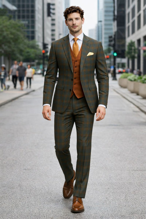 Mens Green Suit - Designer Brand Suit No Pleated Pants Modern Fit-New Designer Collection