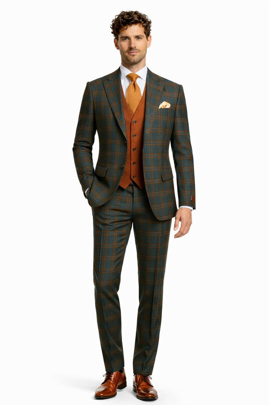 Mens Green Suit - Designer Brand Suit No Pleated Pants Modern Fit-New Designer Collection
