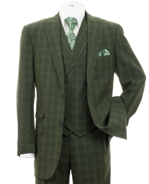 Mens Green Windowpane Blazer – Two-Button Plaid Sport Coat for Weddings, Business and Modern Fit