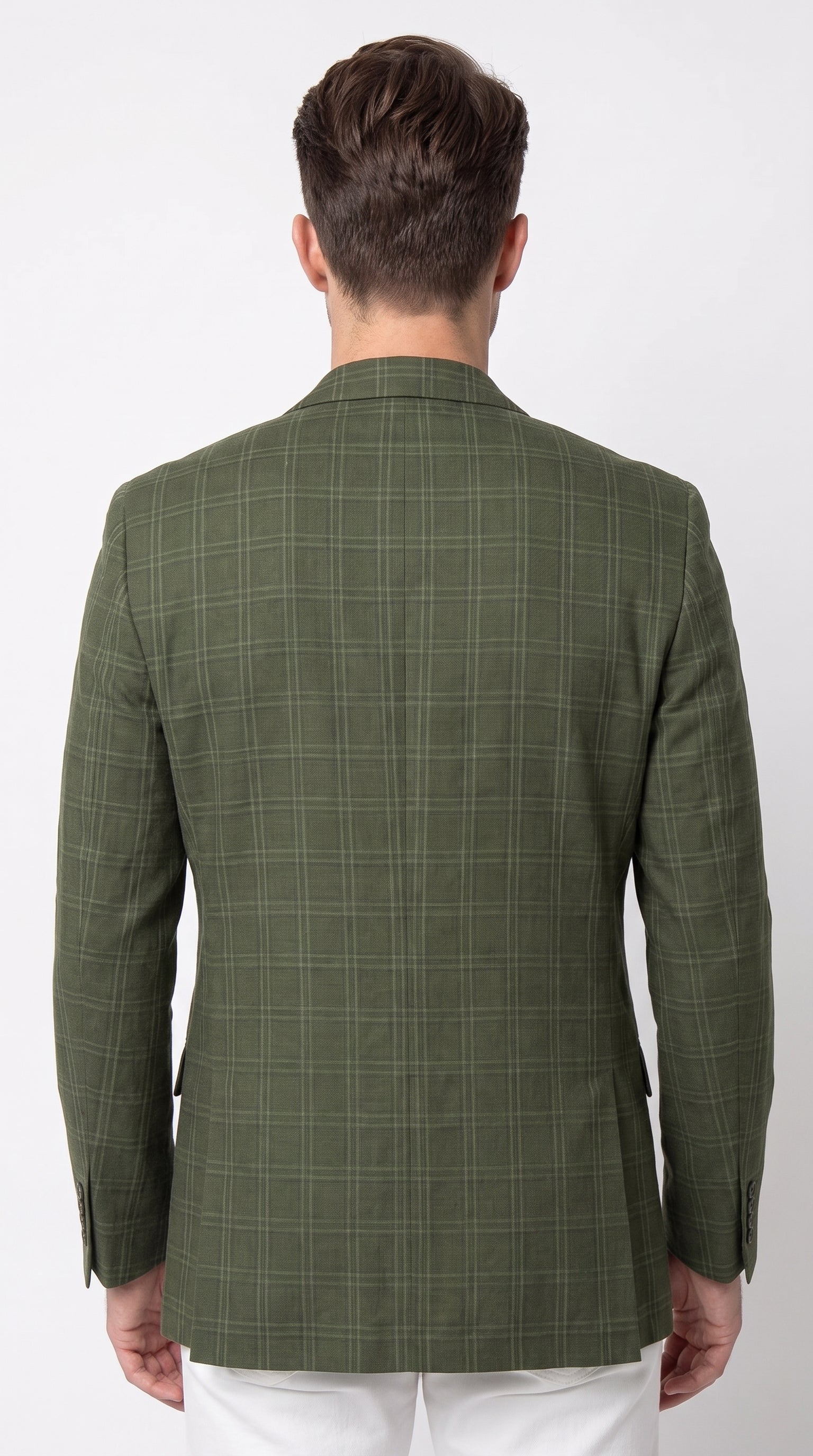 Mens Green Windowpane Blazer – Two-Button Plaid Sport Coat for Weddings, Business and Modern Fit - 36 Short