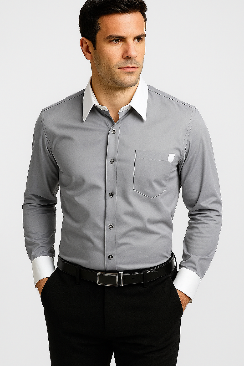 Classic Stylish Fashionable -White Collar Two Toned Contrast white collars Multi-color Men's Dress Shirt - Medium 15.5" Neck / 34-35" Sleeve