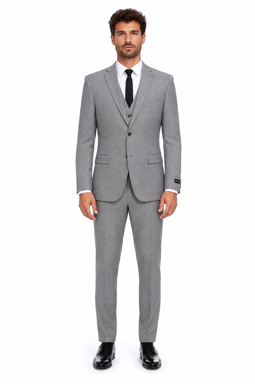 Men’s Grey Plaid 3-Piece Tailored Fit Suit with Vest - 34 Short or Extra Small