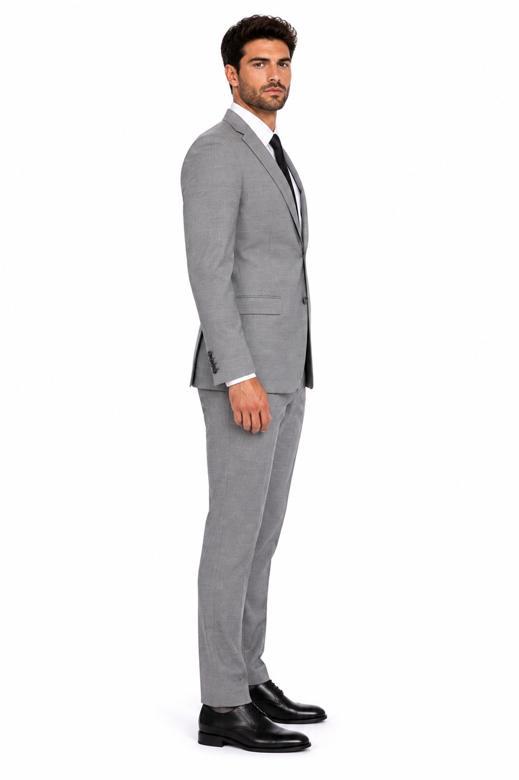 Men’s Grey Plaid 3-Piece Tailored Fit Suit with Vest - 34 Short or Extra Small