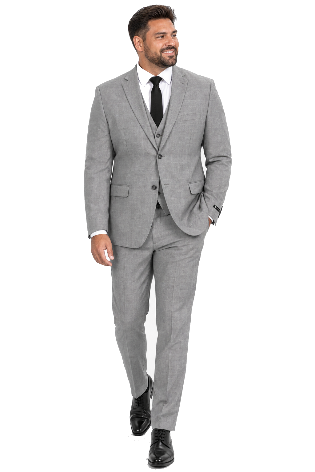 Men’s Grey Plaid 3-Piece Tailored Fit Suit with Vest - 34 Short or Extra Small