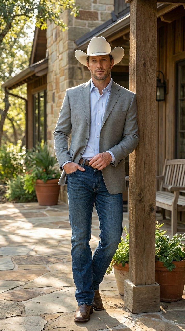 Mens Grey Western Three Button Blazer – Classic Cowboy Style Formal Jacket Business Casual Sport Coat - 34 Short