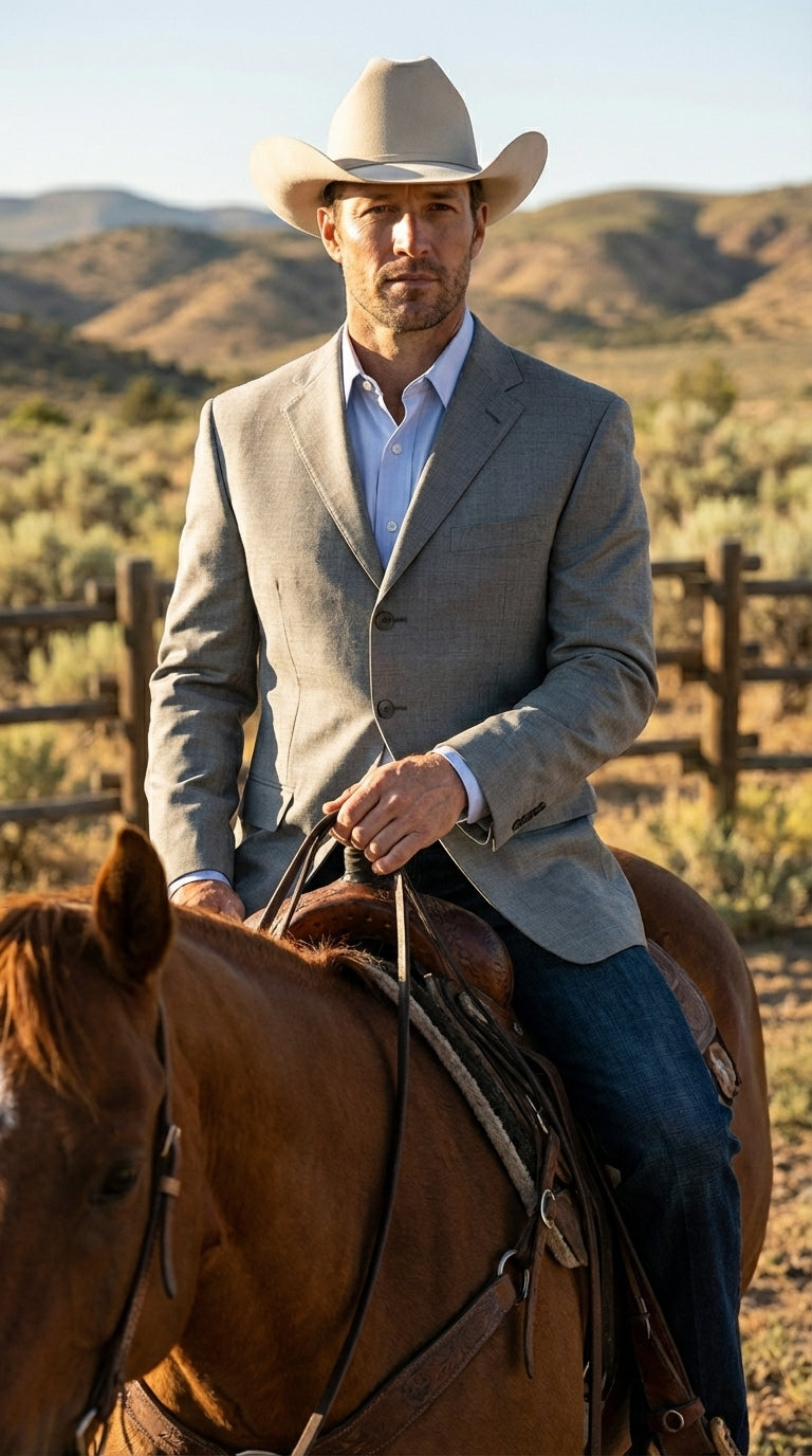 Mens Grey Western Three Button Blazer – Classic Cowboy Style Formal Jacket Business Casual Sport Coat - 34 Short