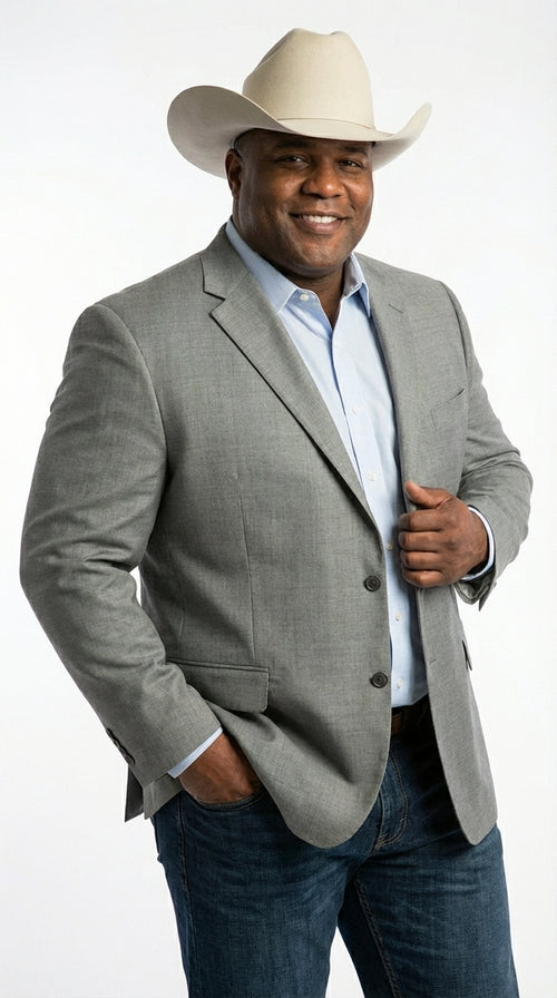 Mens Grey Western Three Button Blazer – Classic Cowboy Style Formal Jacket Business Casual Sport Coat