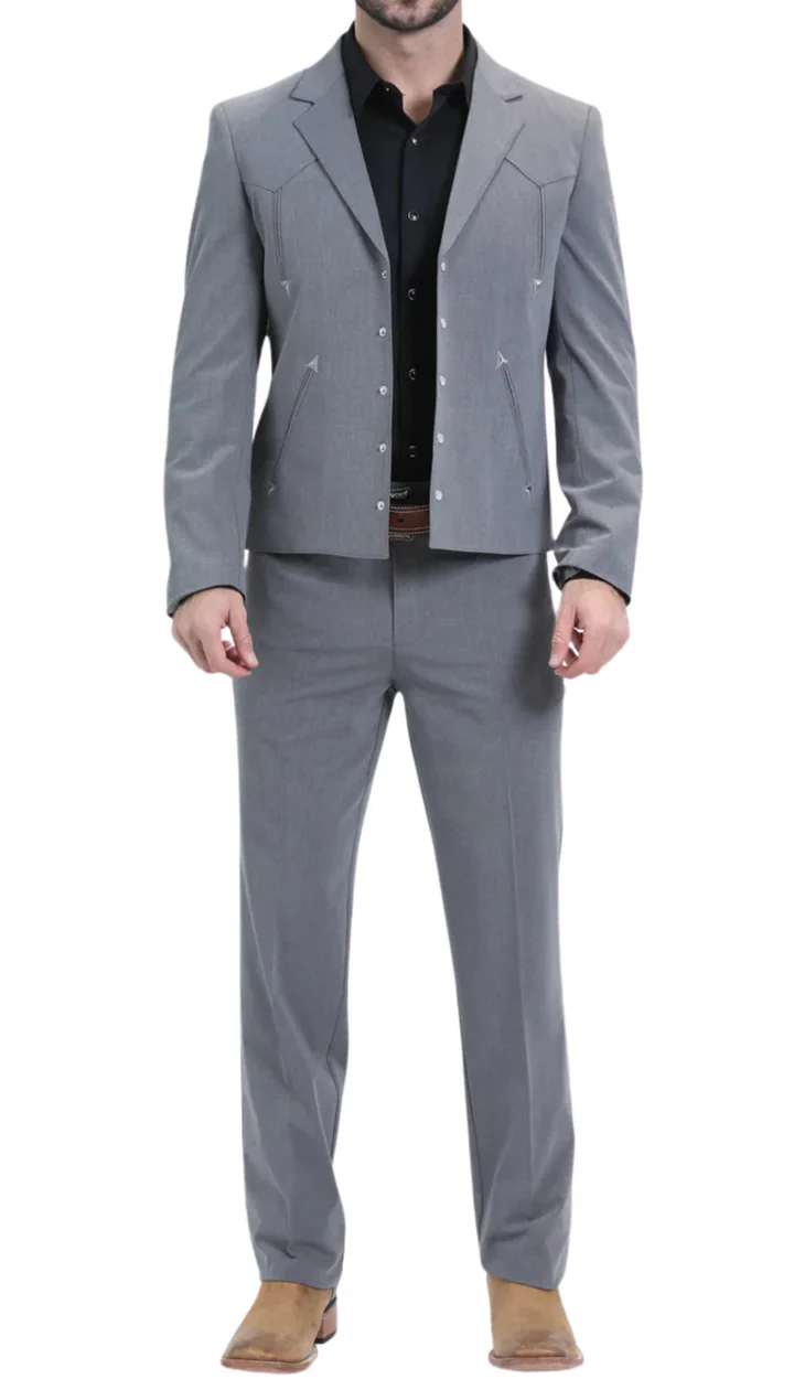 Men’s Grey Western Suit Set – Classic 2 Piece Formal Suit for Weddings, Business - 34 Short or Extra Small