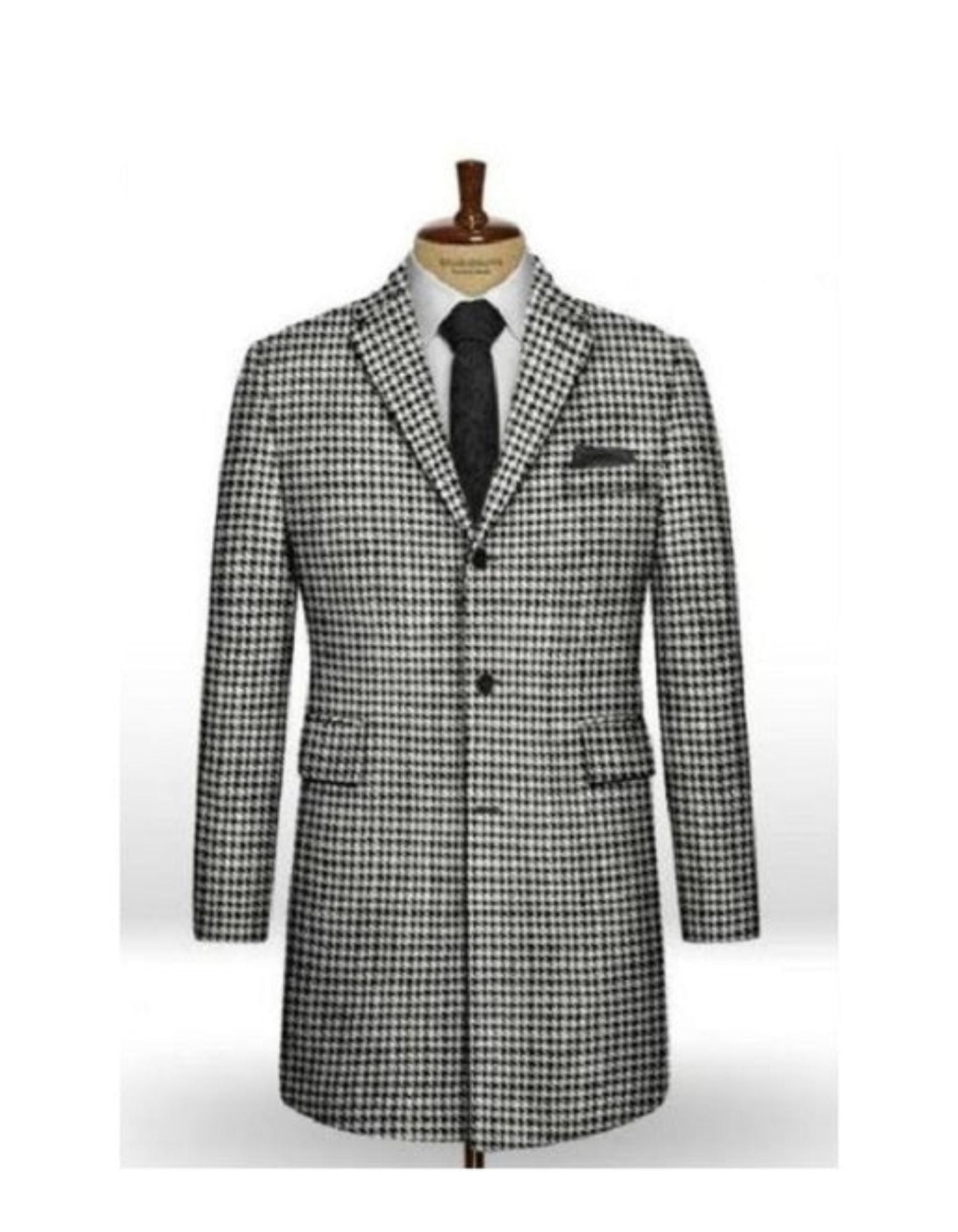 Mens Herringbone Topcoat - black&white Topcoats - Coat Size 38