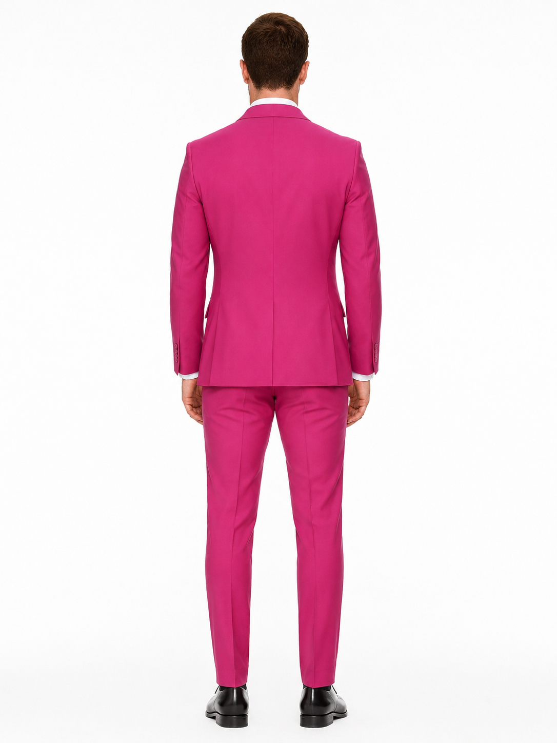 Mens Hot Pink Tuxedo Dinner Jacket + Pants with Shawl Lapel Slim Fit 2-Piece Suit for Weddings, Proms Suit in Fuchsia Colors - 36 Regular