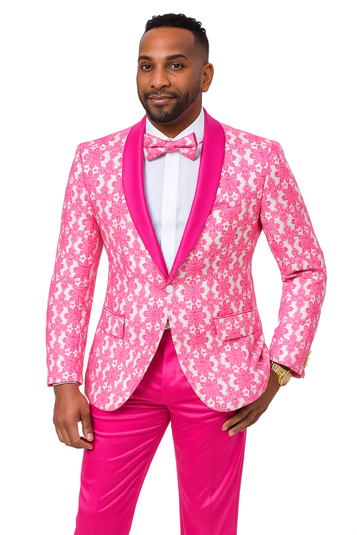 Mens Paisley Prom & Wedding Tuxedo in Hot Pink Fuschia