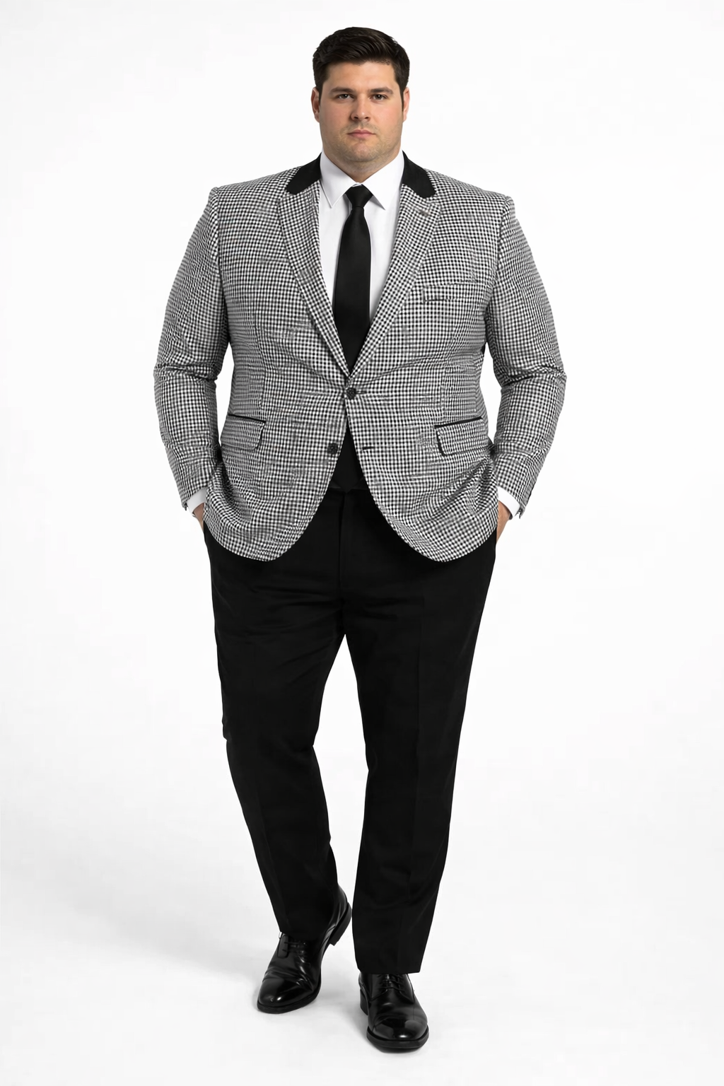 Mens Houndstooth Blazers Mens Two Button houndstooth checkered Designed Black ~ White Blazer - 38 Regular