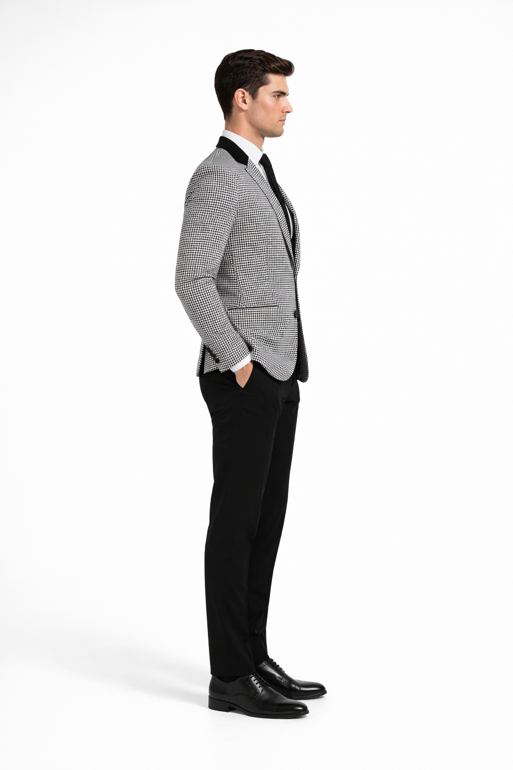 Mens Houndstooth Blazers Mens Two Button houndstooth checkered Designed Black ~ White Blazer - 38 Regular