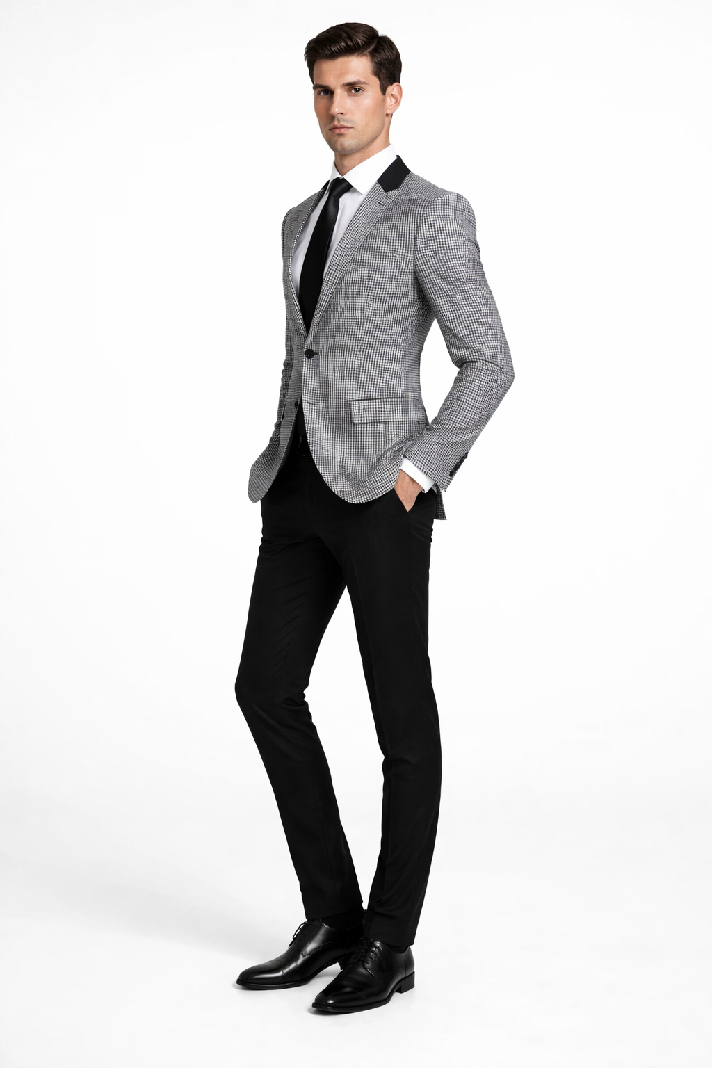 Mens Houndstooth Blazers Mens Two Button houndstooth checkered Designed Black ~ White Blazer - 38 Regular