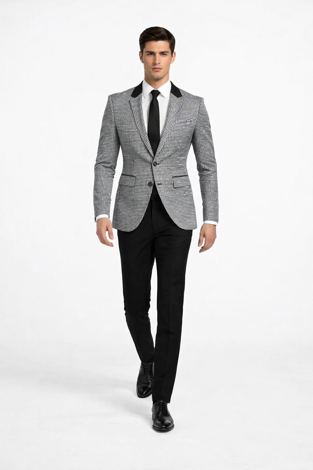 Mens Houndstooth Blazers Mens Two Button houndstooth checkered Designed Black ~ White Blazer